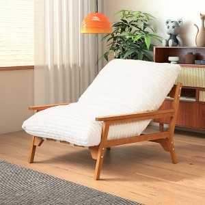 Modern Accent Chair, Comfy Chaise Lounge Chair with Ash Wood Armrest, Upholstered Armchair with Soft Cushion for Bedroom Balcony Lounge Reading Room - 1 of 4