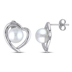 EVERLY JEWELRY | Sterling Silver 0.04 CT Diamond TW 8 - 8.5 MM White Freshwater Cultured Pearl Fashion Post Earrings - 1 of 4