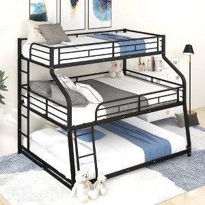 NicBex Twin XL over Full XL Bunk Bed Metal Frame Triple Bed Frame with Guardrails, Long and Short Ladders, No Box Spring Required - 1 of 4