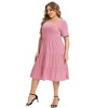 Women's Plus Size Lantern Sleeve Casual Ruffle Hem Loose Swing V Neck Tunic Mini Dress - 2 of 4