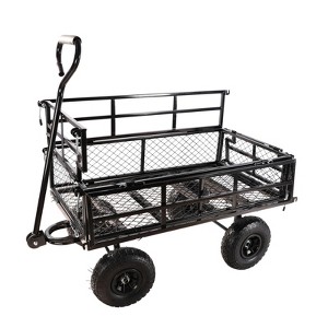 VisioGear Portable Garden Wagons with Double Fence, Portable Carts with Handle, Black, 40.55"*19.7"*39.37" - 1 of 4