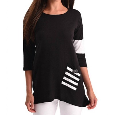 Women's Stripe Pocket Flowy Tunic Top - ANGEL