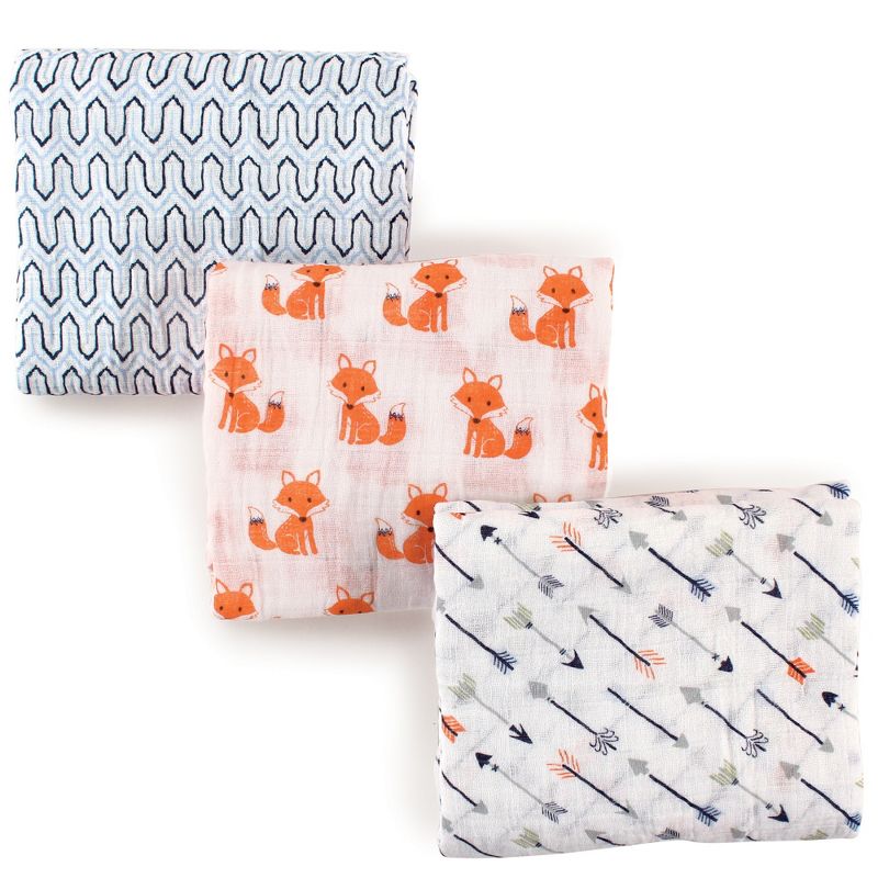 Hudson Baby Infant Boy Cotton Muslin Swaddle Blankets, Foxes, One Size, 1 of 4