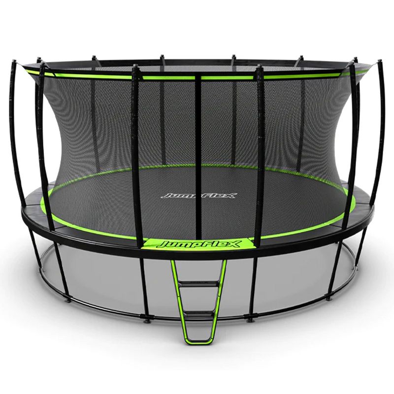 JumpFlex HERO 550 Pound Capacity 15 Foot Round Outdoor Backyard Trampoline Playset for Kids with Net Safety Enclosure and Ladder, Multicolor, 1 of 8