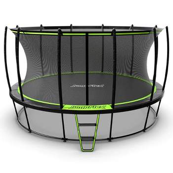 JumpFlex HERO 550 Pound Capacity 15 Foot Round Outdoor Backyard Trampoline Playset for Kids with Net Safety Enclosure and Ladder, Multicolor