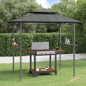 vidaXL BBQ Gazebo with Side Shelves Anthracite 94.5"x59.1"x95.7" Steel - 1 of 4
