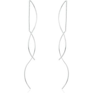 Solid 925 Sterling Silver Double Linear Threader Earrings – Curved Tassel Drop Dangle for Women & Teens - 1 of 4
