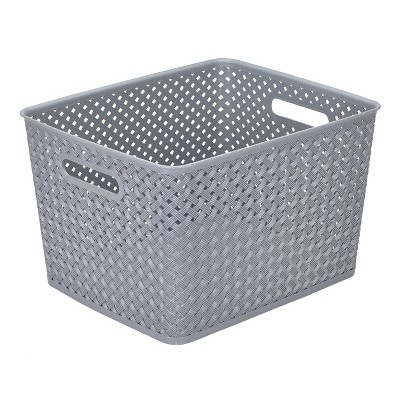 Simplify Resin Wicker Storage Bin Large Gray