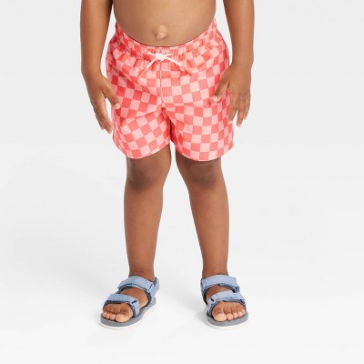 Toddler Boys' Checkered Swim Shorts - Cat & Jack™ Coral Red