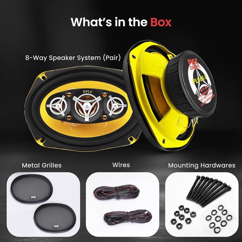 Pyle Car Eight Way Speaker System - Black & Yellow, 5 of 8