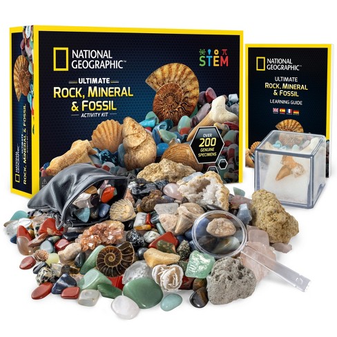 NATIONAL GEOGRAPHIC Rocks & Fossils Kit, 200+ Piece Set with Many Crystals, Gemstones, Geodes, Real Fossils, Rose Quartz, Jasper, Aventurine & More - image 1 of 4