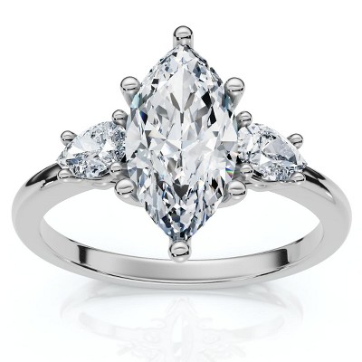 Pompeii3 1 1/3Ct Marquise & Pear Shape Diamond 3 Stone Engagement Ring 14k Gold Lab Created