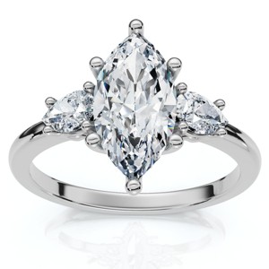 Pompeii3 1 1/3Ct Marquise & Pear Shape Diamond 3 Stone Engagement Ring 14k Gold Lab Created - 1 of 4