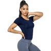 BLUEMING Womens Athletic Tops Cropped Breathable Activewear T-Shirts Round Neck Back Ventilated Mesh Tops Gym Jogger Outfits - 3 of 4