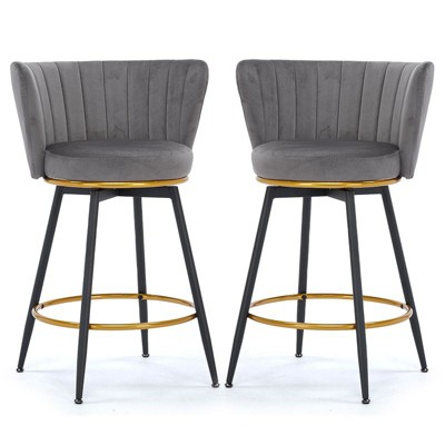 Sapphtopaz 360°Swivel Bar Stool Set of 2 with Velvet Upholstered Counter Height Barstools with Metal Legs Kitchen Island Chairs for Dining Room
