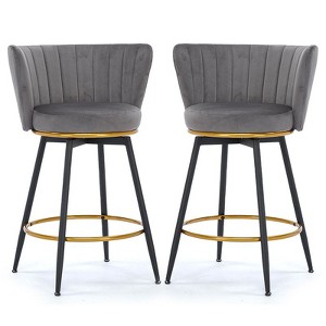 Sapphtopaz 360°Swivel Bar Stool Set of 2 with Velvet Upholstered Counter Height Barstools with Metal Legs Kitchen Island Chairs for Dining Room - 1 of 4
