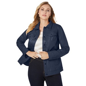 Jessica London Women's Plus Size Denim Style Leather Jacket - 1 of 4