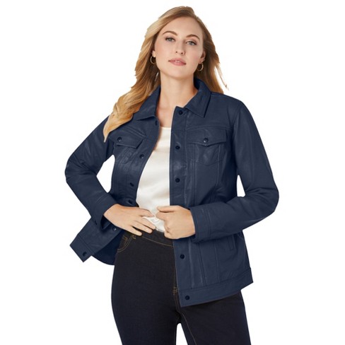 Jessica London Women's Plus Size Denim Style Leather Jacket - 24 W, Blue :  Target