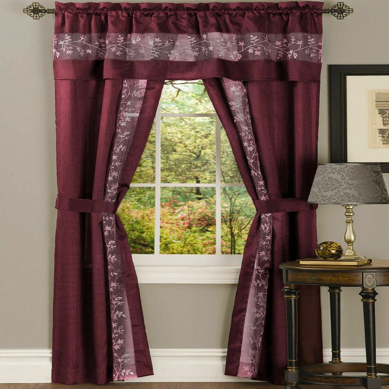 Kate Aurora Complete 5 Piece Embroidered Floral Attached Window in a Bag Sheer Curtain Set, 1 of 2