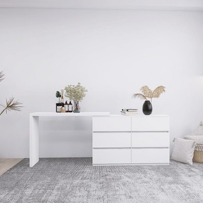 PAGED High Glossy Surface Dresser with Drawers, Chest of Drawers with Golden Handle and Golden Steel Legs, Storage Cabinet for Bedroom