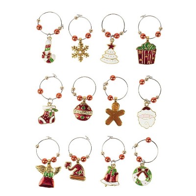 Juvale 12 Pack Holiday Wine Glass Charms Tags, Christmas Zinc Wine Drink Markers