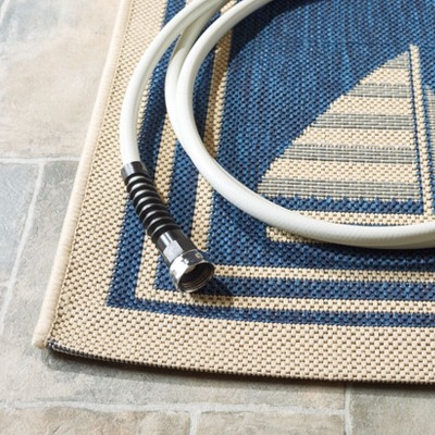 Courtyard Navy & Beige 79" Square Synthetic Indoor/Outdoor Rug
