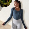 Anna-Kaci Active Women's Long Sleeve Crop Fashion Top with Ribbed Knit and Cut-Out Detailing - 2 of 4