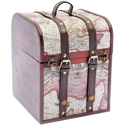 Okuna Outpost Decorative Map Pattern Storage Box Chest, Antique Home Decor (8 x 8.25 x 9.8 Inches)