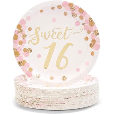 Sparkle and Bash 48-Pack "Sweet 16" 16th Birthday Disposable Paper Plates 7" Party Supplies