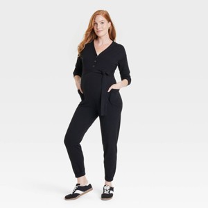 Long Sleeve Nursing Maternity Jumpsuit - Isabel Maternity by Ingrid & Isabel™ Black - 1 of 3