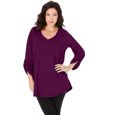 Roaman's Women's Plus Size Lightweight Textured Slub Knit Boyfriend ...