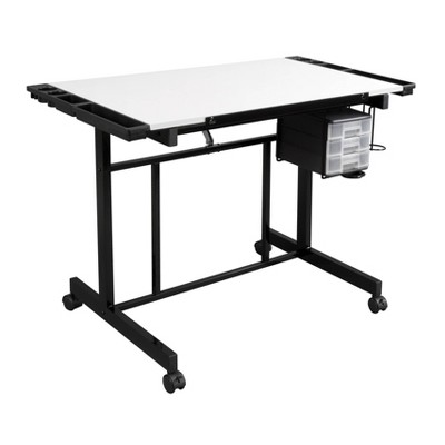 Adjustable Black and White Craft Station with Drawers