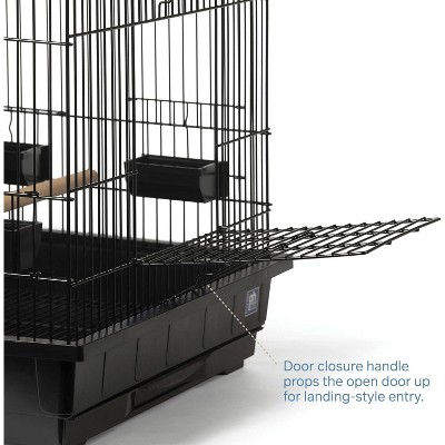 Black Square Roof Parrot Cage with Perches and Dishes