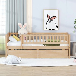 NicBex Twin Size Wooden Daybed, Modern Sofa Bed Frame with 2 Storage Drawers, Guardrails and Opening for Boy and Girl - 1 of 4