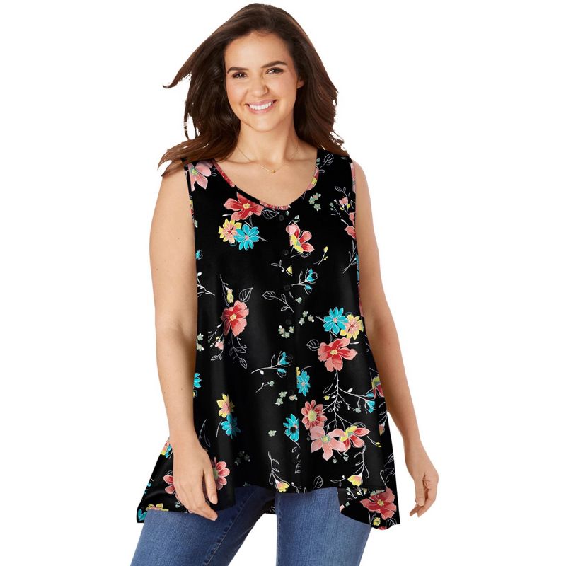 Woman Within Women's Plus Size High-Low Button Front Tank, 1 of 2