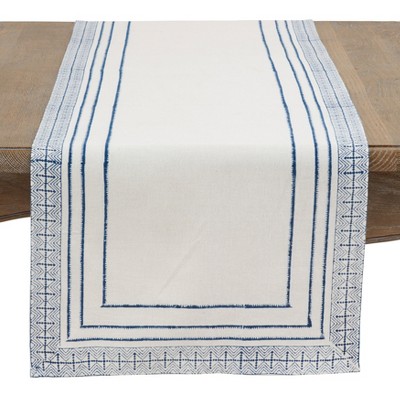 blue and white table runner
