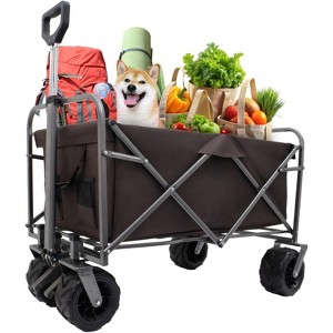 RISOKEYS Heavy Duty Collapsible Folding Wagon Cart with All-Terrain Wheels & Foot Brake,200Lbs Capacity Garden Utility Wagon for Beach,Camping - 1 of 4