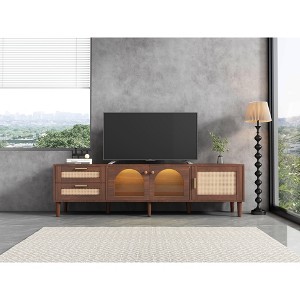 CAVINAS TV Stand Rattan TV Stand LED Light Entertainment Center with Cabinets and Drawers for TVs up to 80", Dark Brown - 1 of 4