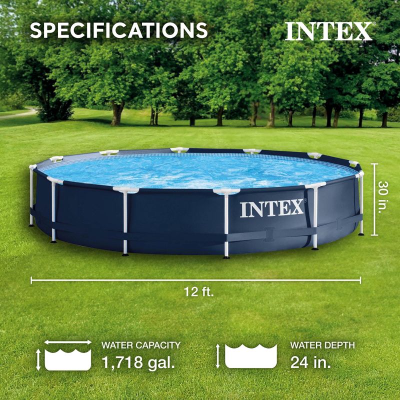 Intex Metal Frame 12 Foot x 30 Inch Round Above Ground Outdoor Backyard Swimming Pool with 530 GPH Filter Cartridge Pump, Navy, 3 of 9