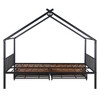 CAVINAS Full-Size Bed Frame with Storage, Full Size Bed Frame Kids, House-Shaped Metal Platform with Twin Size Trundle, Black - 3 of 4