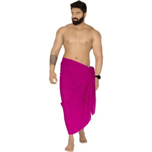 LA LEELA Men's Casual Vacation Pareo Sarong Wrap One Size Solid Plain - 1 of 4