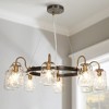 LNC Erharting 5-Lights 28.7" Modern Wagon Wheel Large Chandelier,  Black and Polised Gold with Ripple Glass Jar - 2 of 4