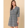 Allegra K Women's Button Front Floral Print Split Neck 3/4 Sleeves Mini Dresses - 3 of 4