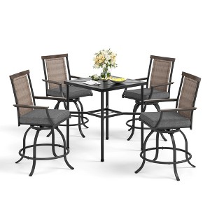 Captiva Designs 5pc Outdoor Patio Metal Bar Height Table & Bar Swivel Chair with Cushion and Armrest - 1 of 4