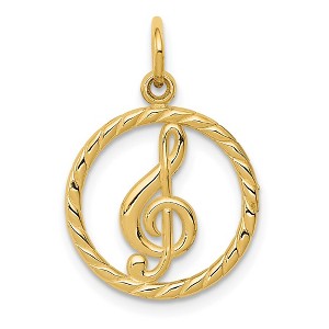 Black Bow Jewelry 14k Yellow Gold Treble Clef Circle Charm, 15mm - 1 of 4