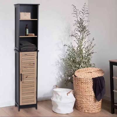 Evideco French Home Goods Tall Bathroom Storage Cabinet with Open Shelves and Vented Door, Black and Brown - Bergen Collection