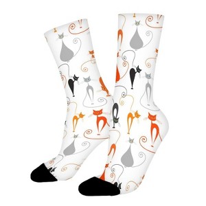 Funny Gray Orange Black Cats Women Printed Crew Socks Funny Funky Socks Soft Polyester Novelty Gifts for Artists Men - 1 of 1