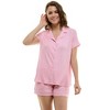 Jaclyn Short Sleeve Ribbed Notched Collar Top & Shorts 2 Piece Pajama Set (Juniors & Women) - 2 of 4