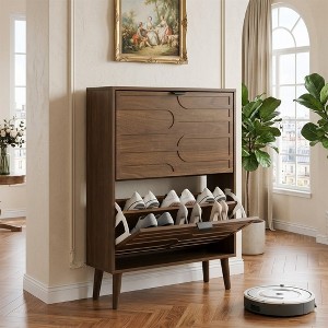 Medieval Modern Independent Shoe Cabinet, 23.62 in. Walnut Shoe