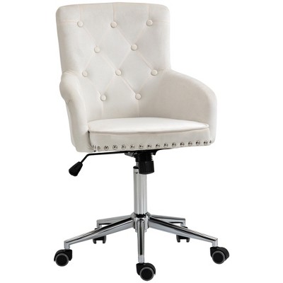 HOMCOM Modern Mid back Desk Chair with Nailhead Trim Swivel Home Office  Chair with Button Tufted Velvet Back Adjustable Height Curved Padded  Armrests and Rocking Function Grey